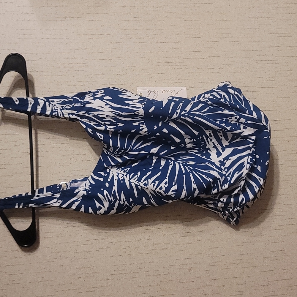 ANNE COLE TROPICAL TANKINI TOP: BLUE/WHITE: NWT: SZ SMALL
